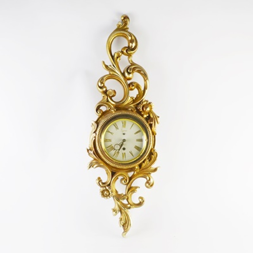 Syroco Gold Tone Wood Wall Clock