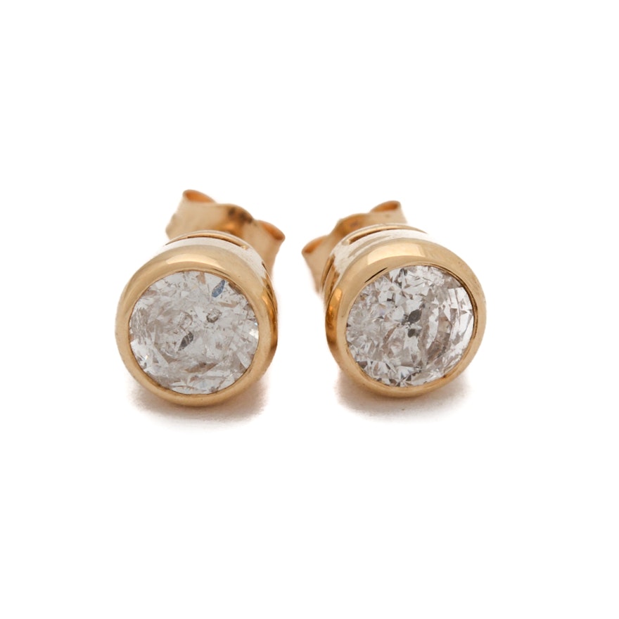 14K Yellow Gold 1.10 CTW Diamond Stud Earrings