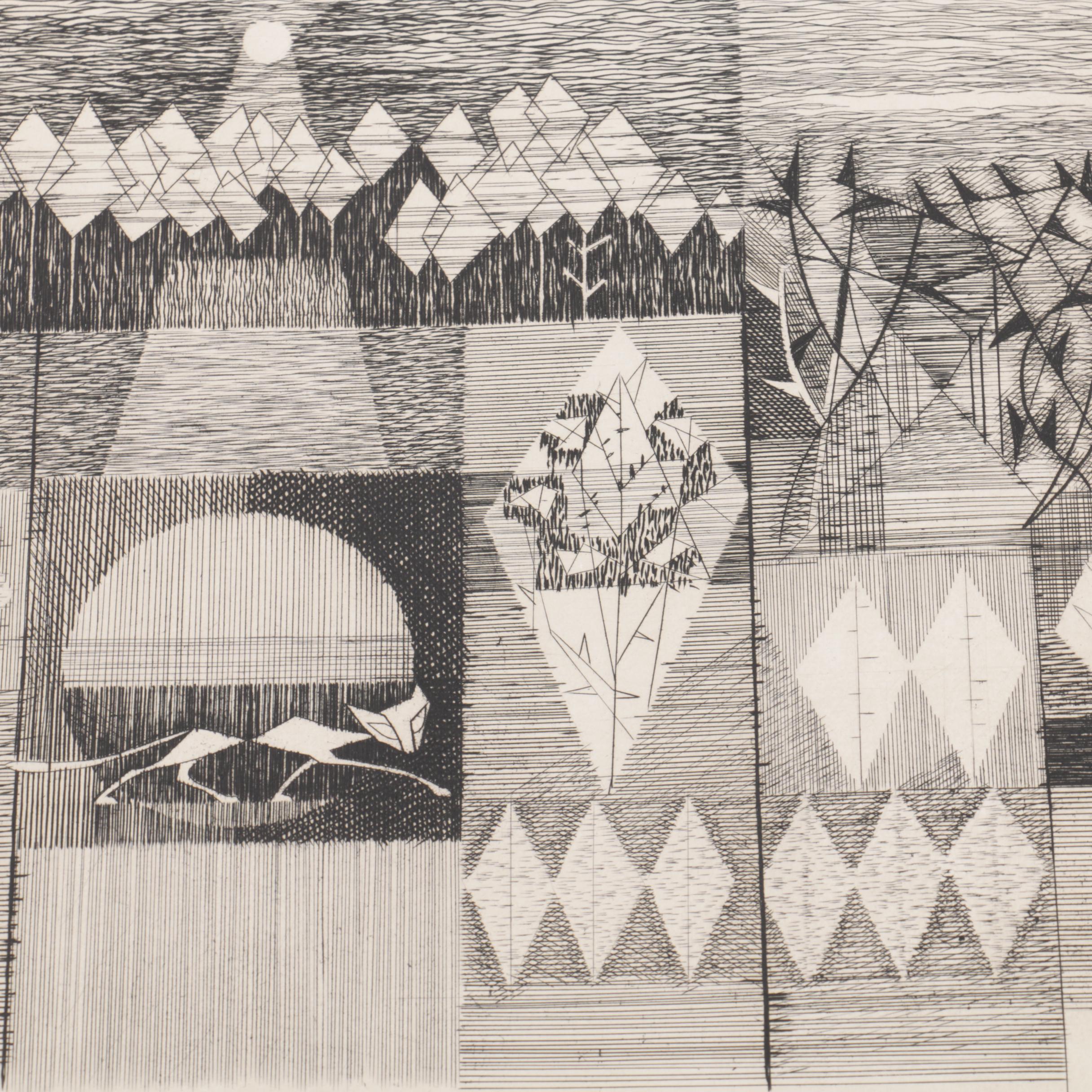 Limited Edition Etchings and a Handcolored Map Engraving