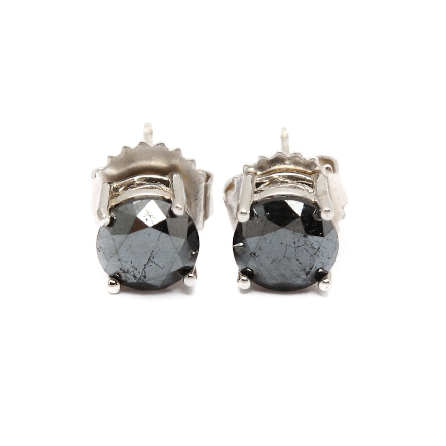 Pair of Sterling Silver 1.37 CTW Black Diamond Stud Earrings