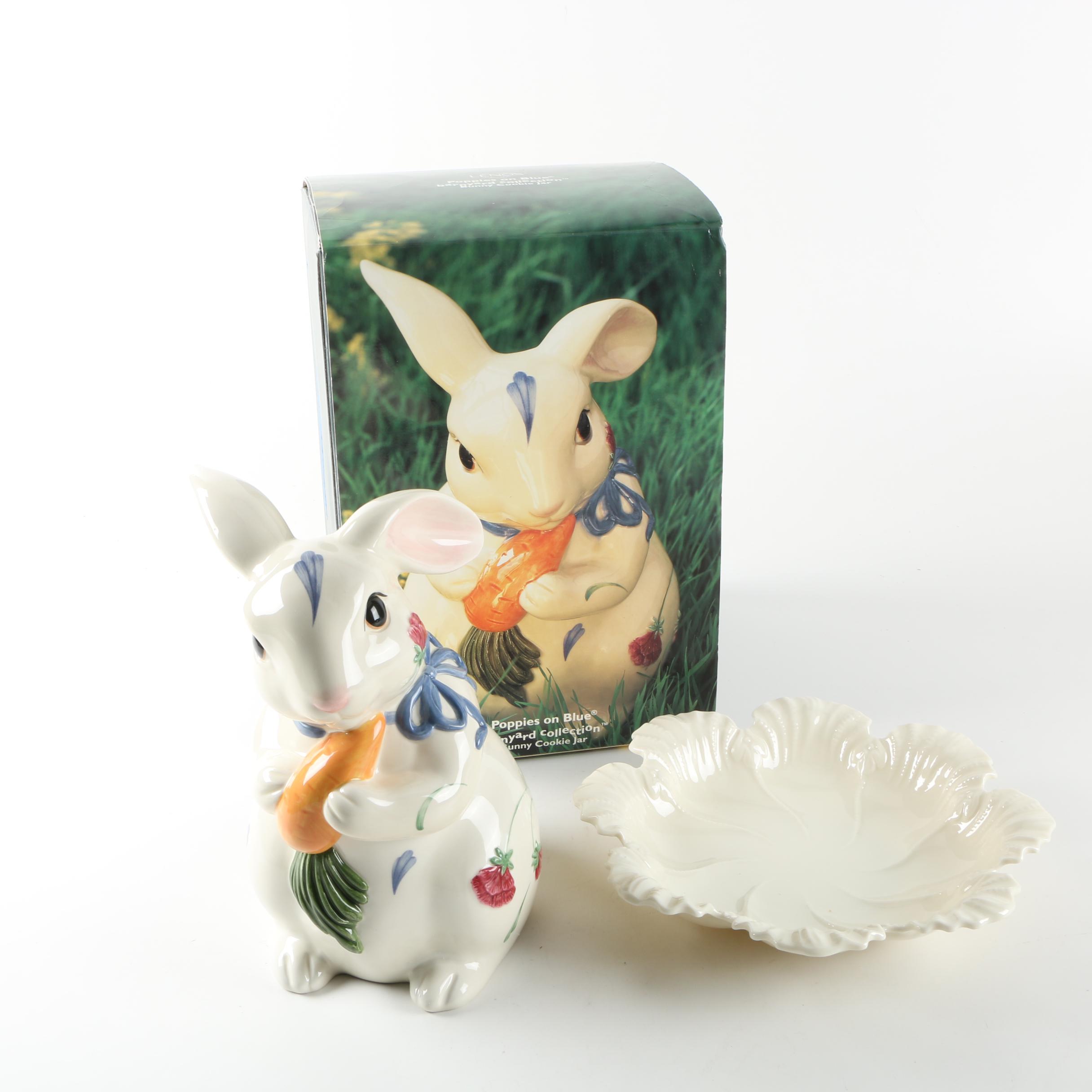 Lenox Bunny Cookie Jar and Oyster Plate