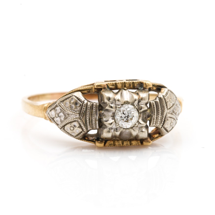 Early 1900's Vintage 14K Yellow and White Gold Diamond Ring