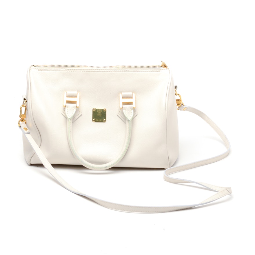 MCM Off-White Leather Boston Crossbody Handbag