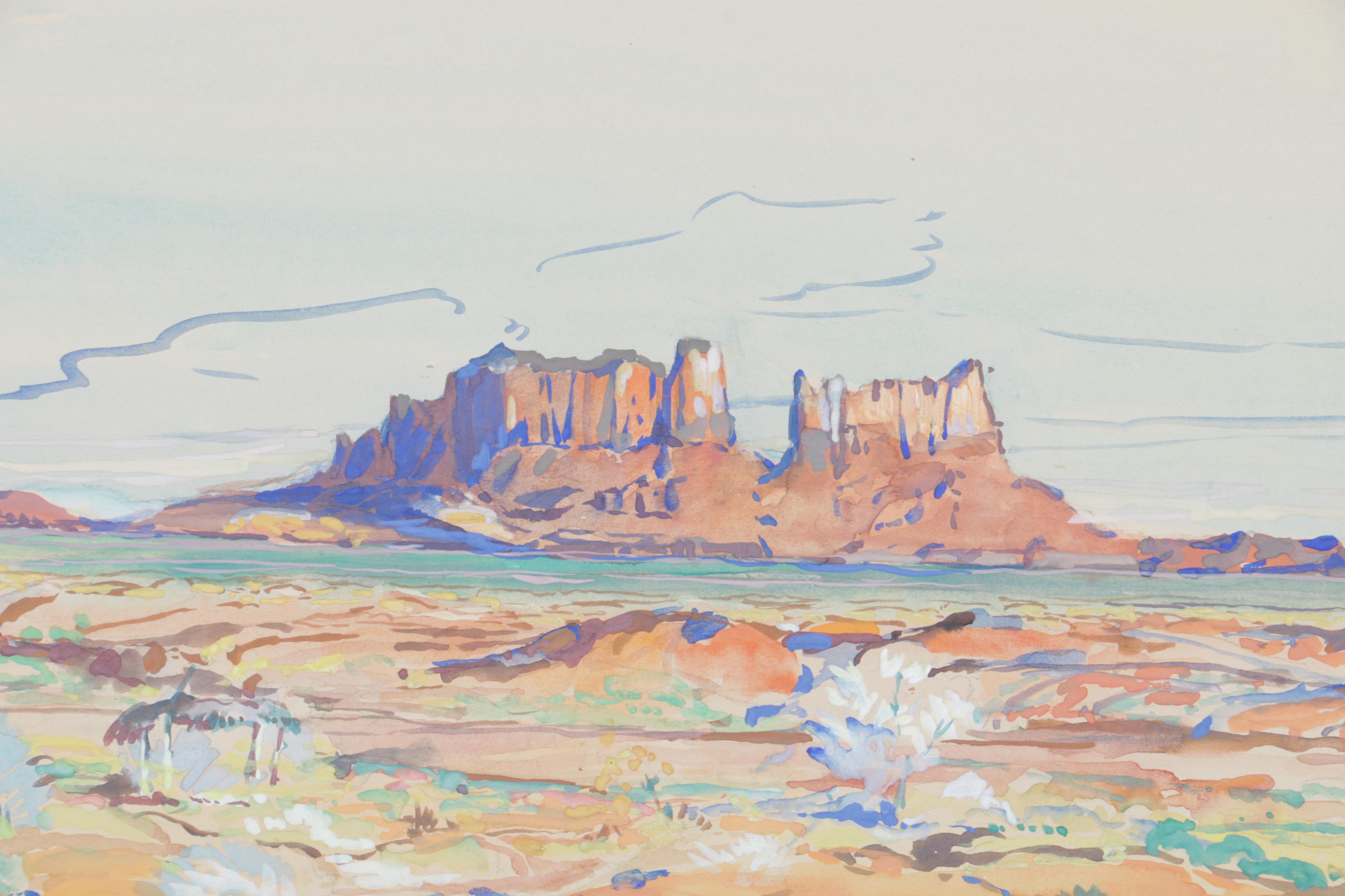 Frank Van Sloun Watercolor and Gouache Painting "Southwest Mesa"