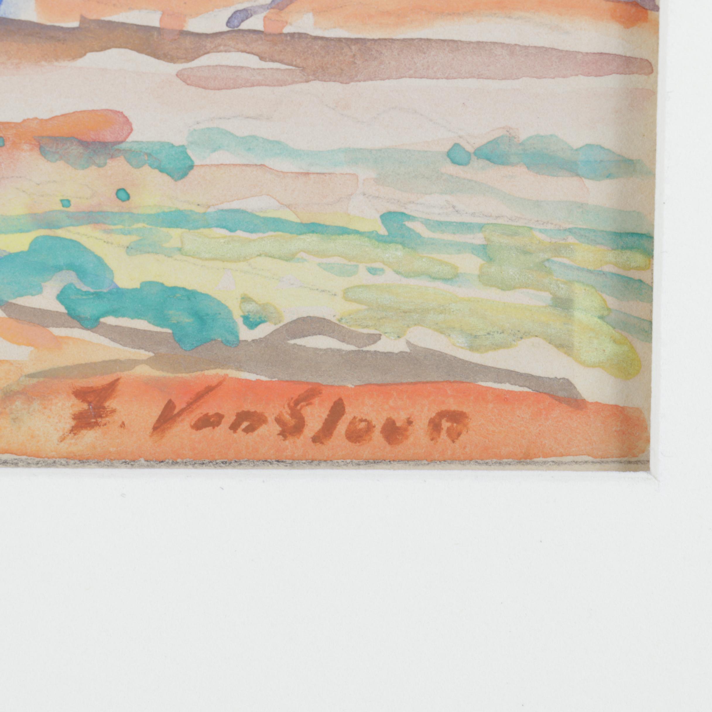 Frank Van Sloun Watercolor and Gouache Painting "Southwest Mesa"