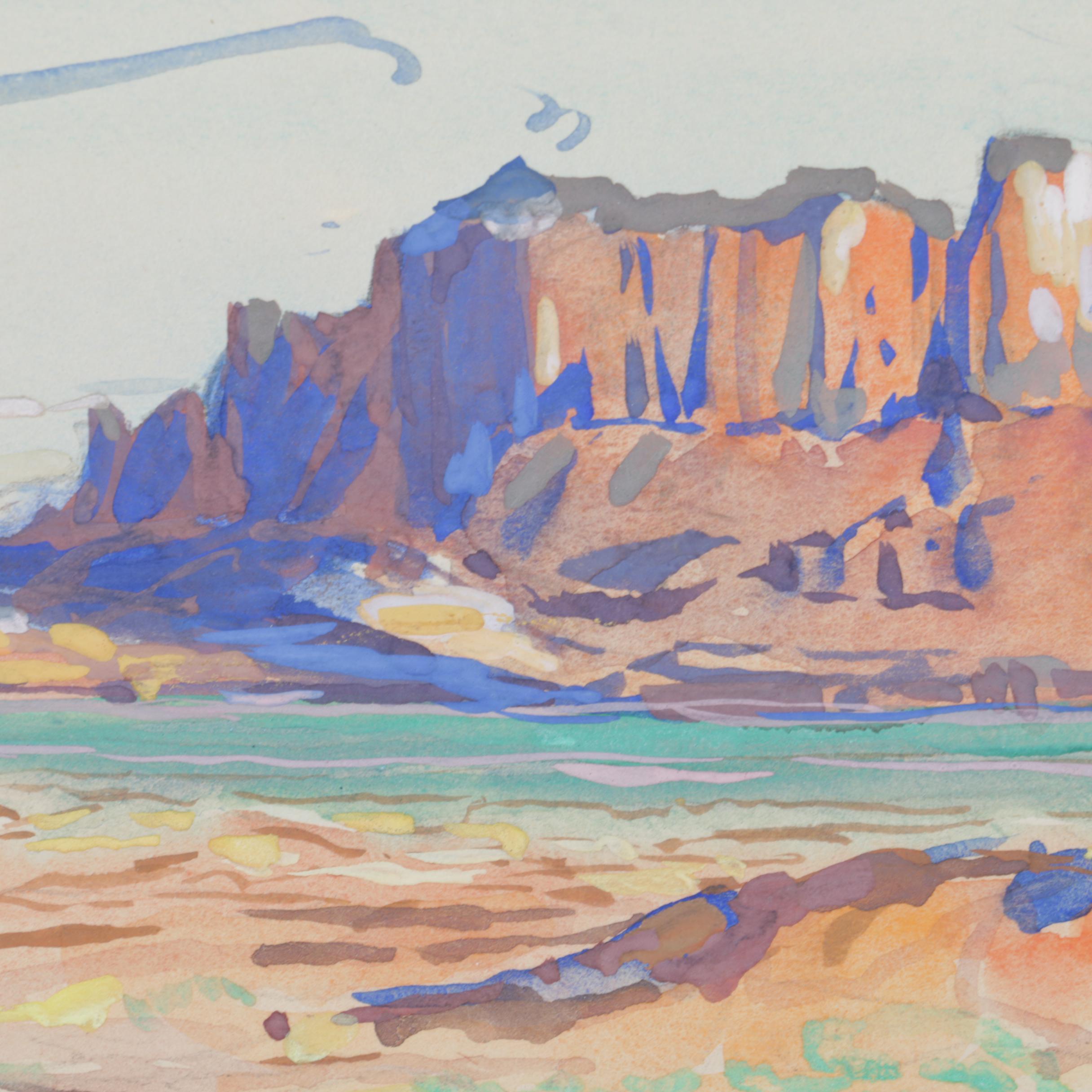 Frank Van Sloun Watercolor and Gouache Painting "Southwest Mesa"