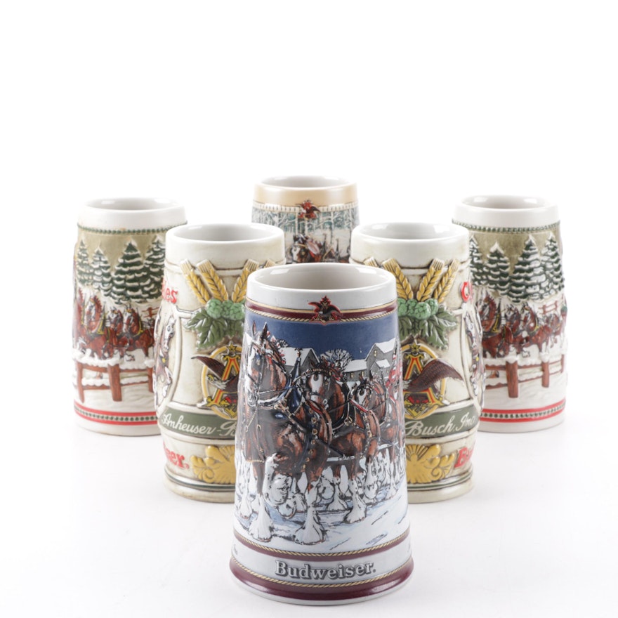 Collection of Budweiser Clydesdales Beer Steins