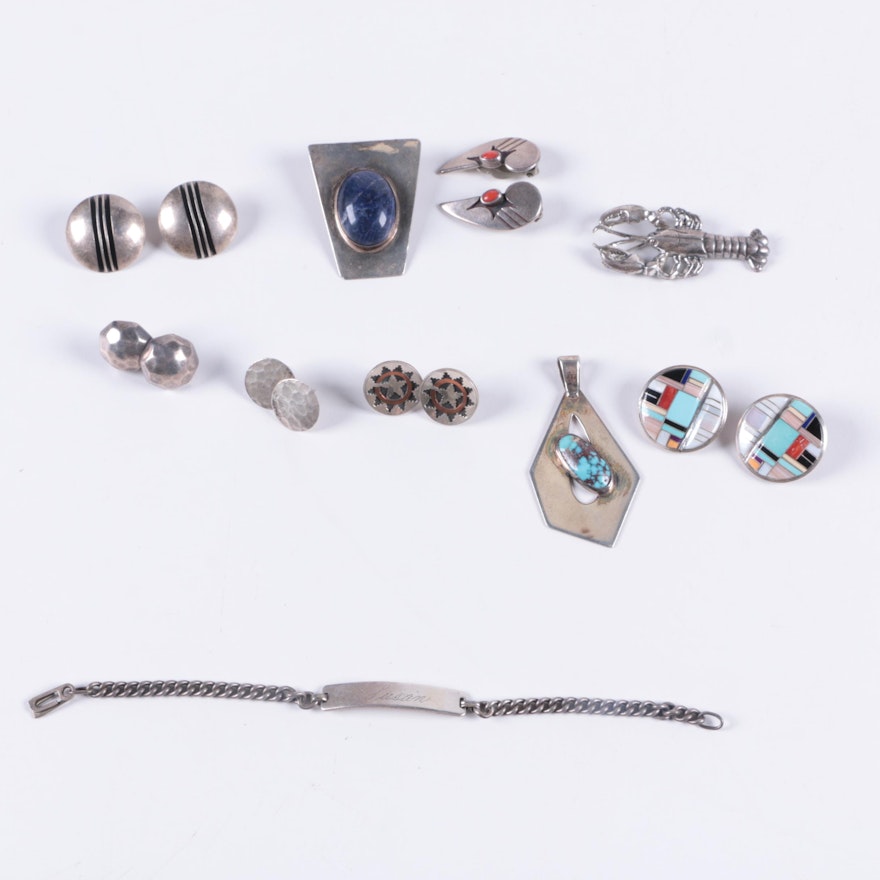 Selection of Sterling Silver Earrings including CS Lonjose Zuni