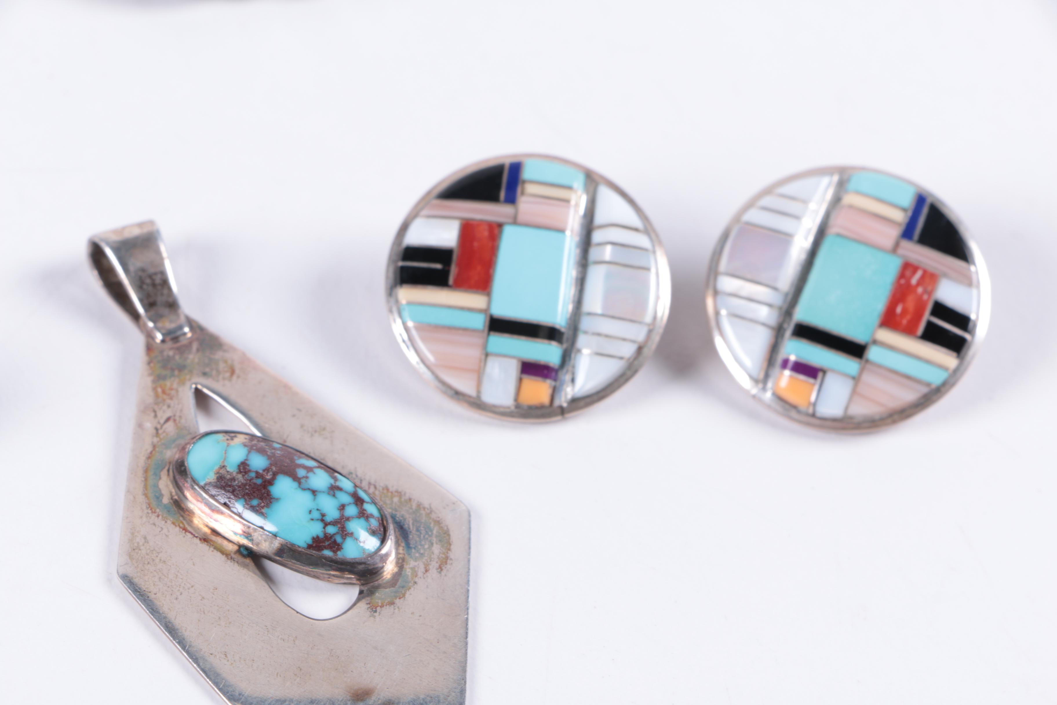 Selection of Sterling Silver Earrings including CS Lonjose Zuni