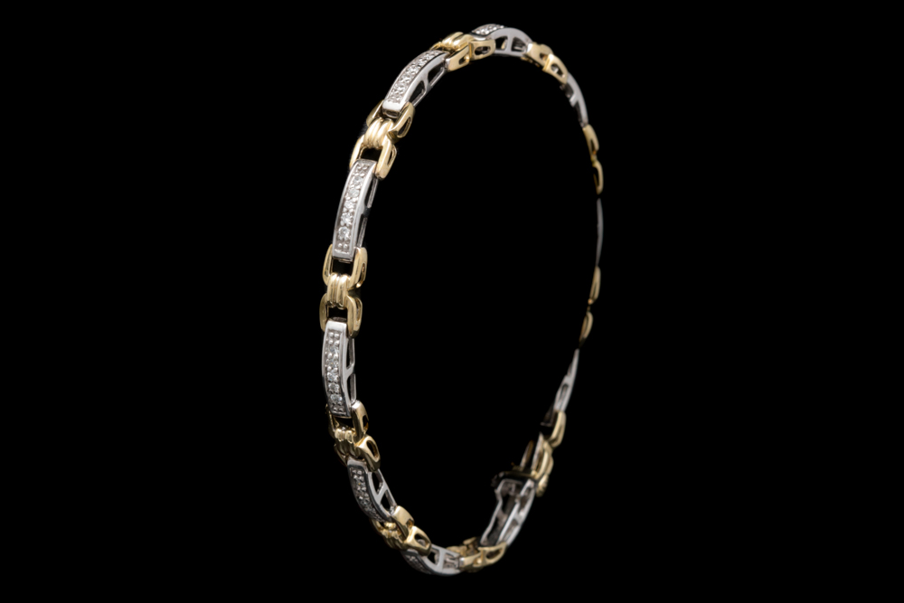 Sterling Silver, 10K Yellow Gold and Diamond Bracelet