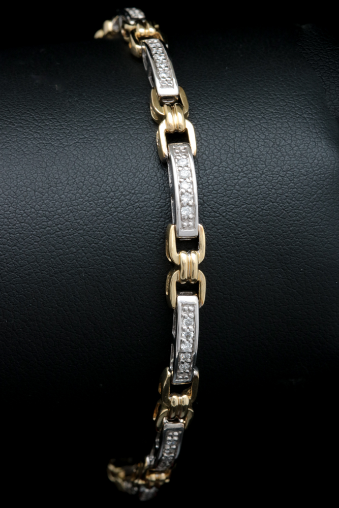 Sterling Silver, 10K Yellow Gold and Diamond Bracelet
