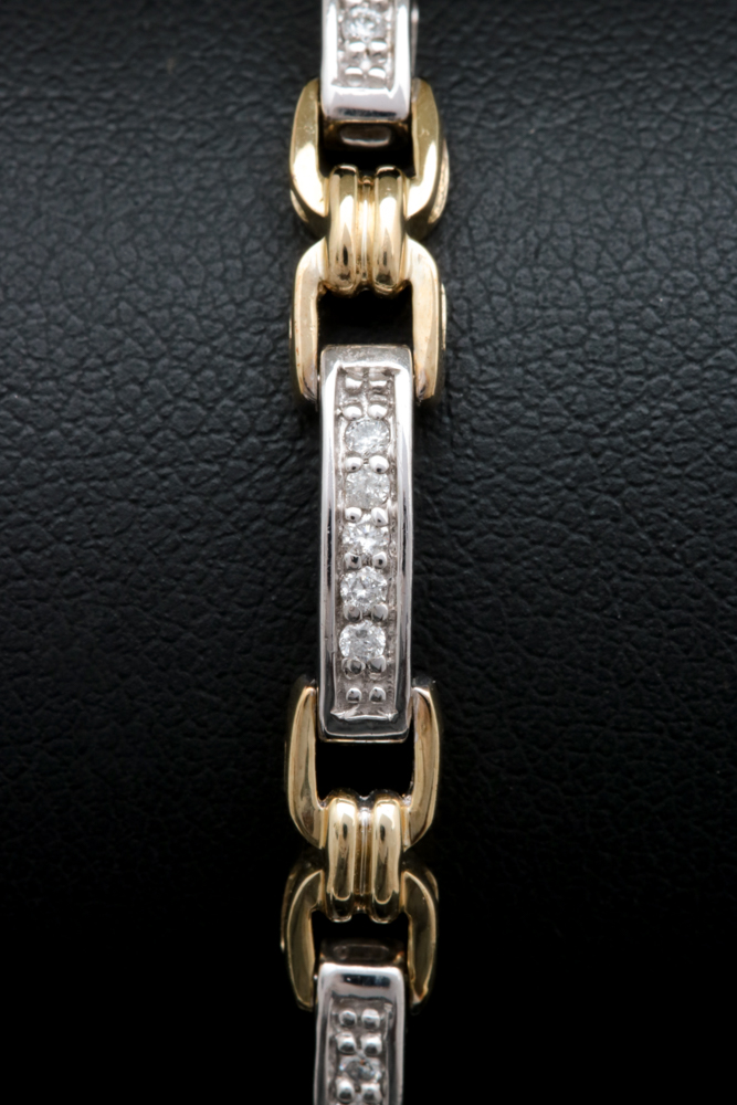 Sterling Silver, 10K Yellow Gold and Diamond Bracelet