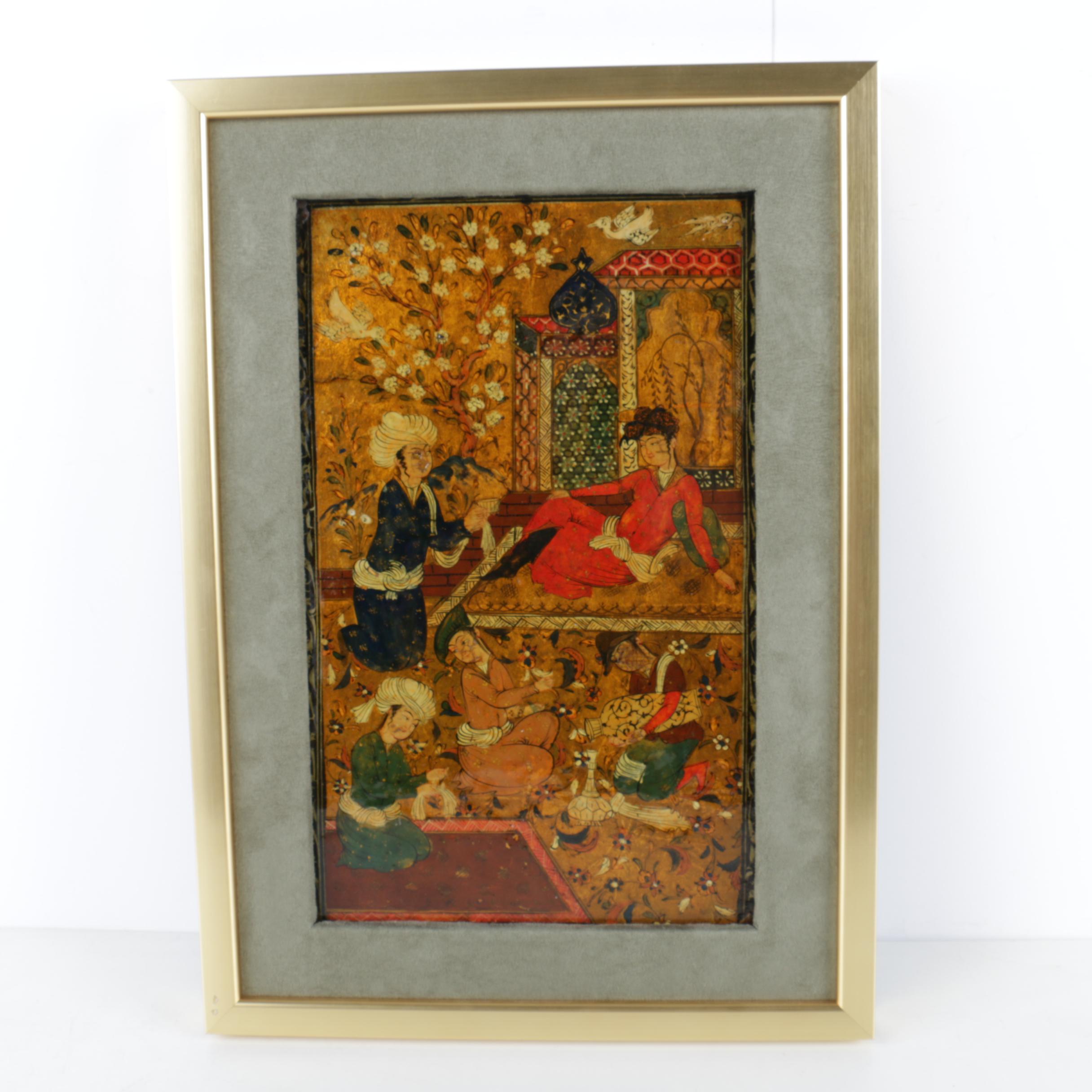 Two Indo-Persian Gouache Paintings on Paper with Gold Tone Embellishments