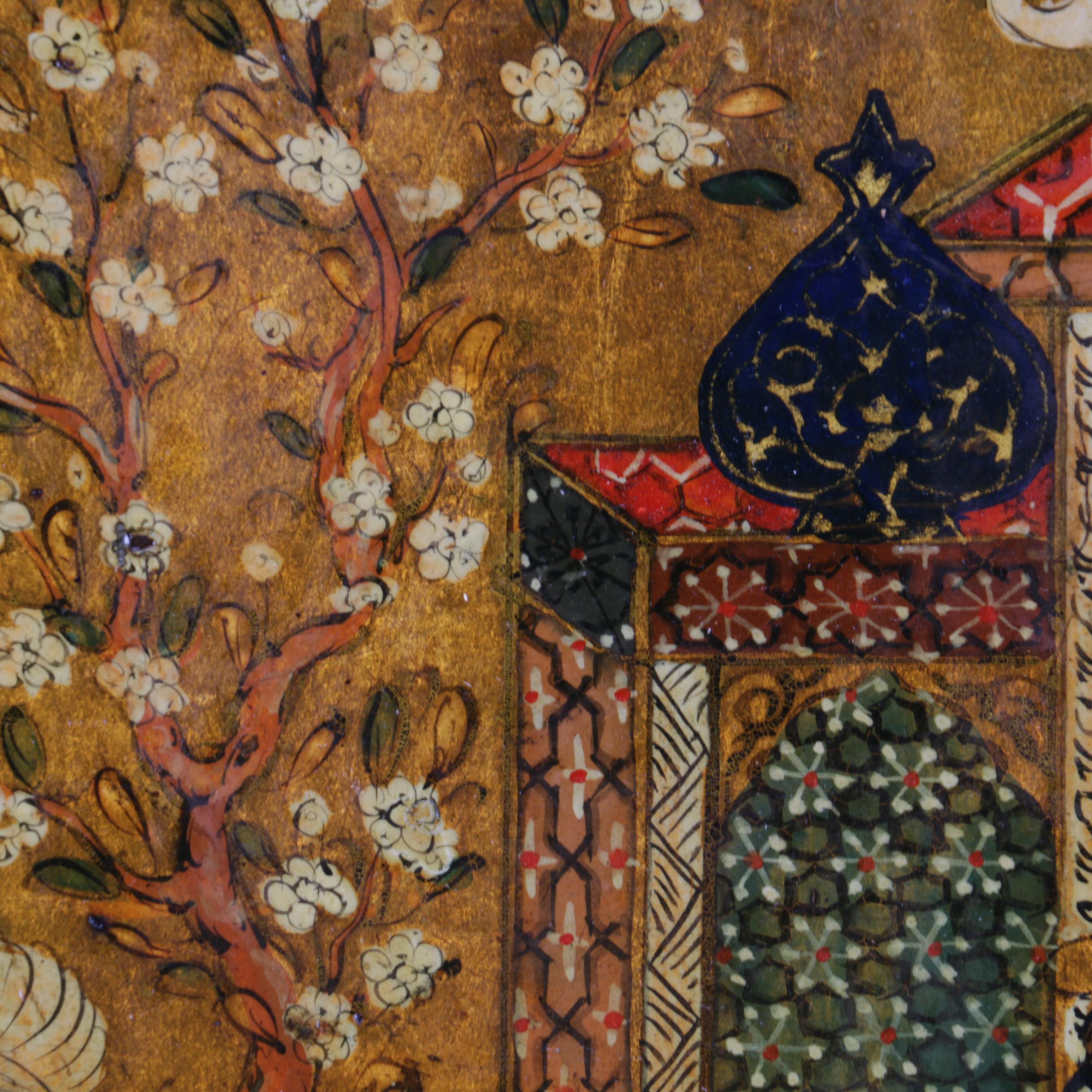 Two Indo-Persian Gouache Paintings on Paper with Gold Tone Embellishments