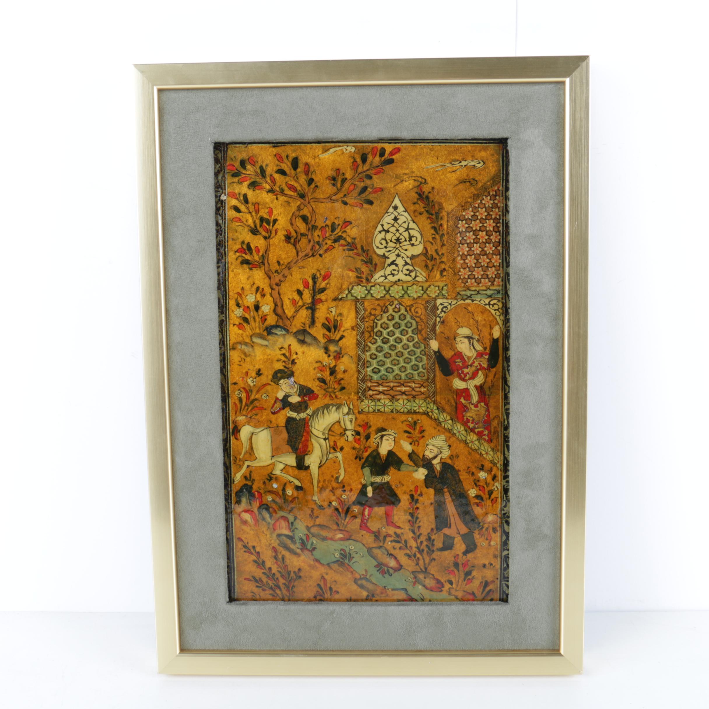 Two Indo-Persian Gouache Paintings on Paper with Gold Tone Embellishments