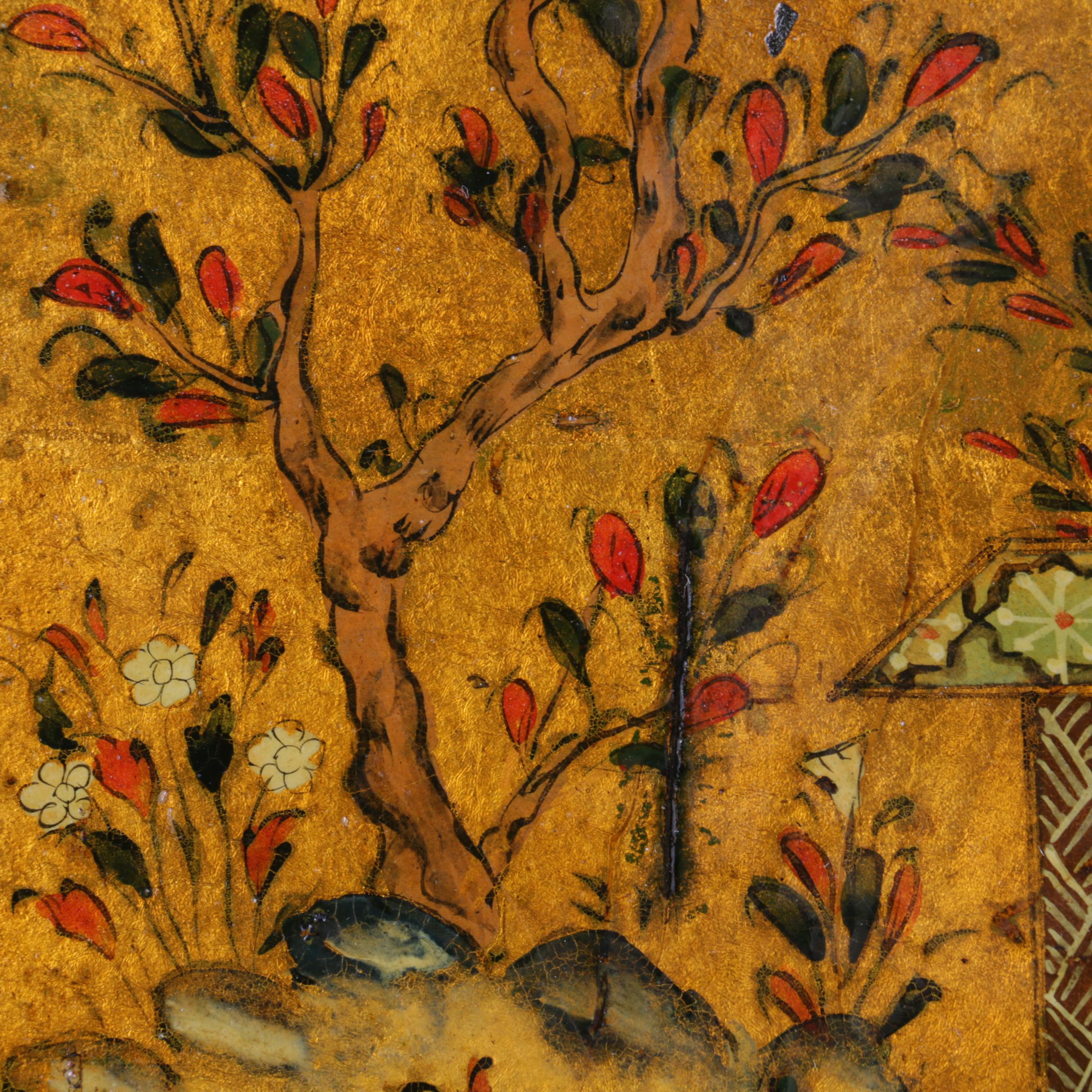 Two Indo-Persian Gouache Paintings on Paper with Gold Tone Embellishments