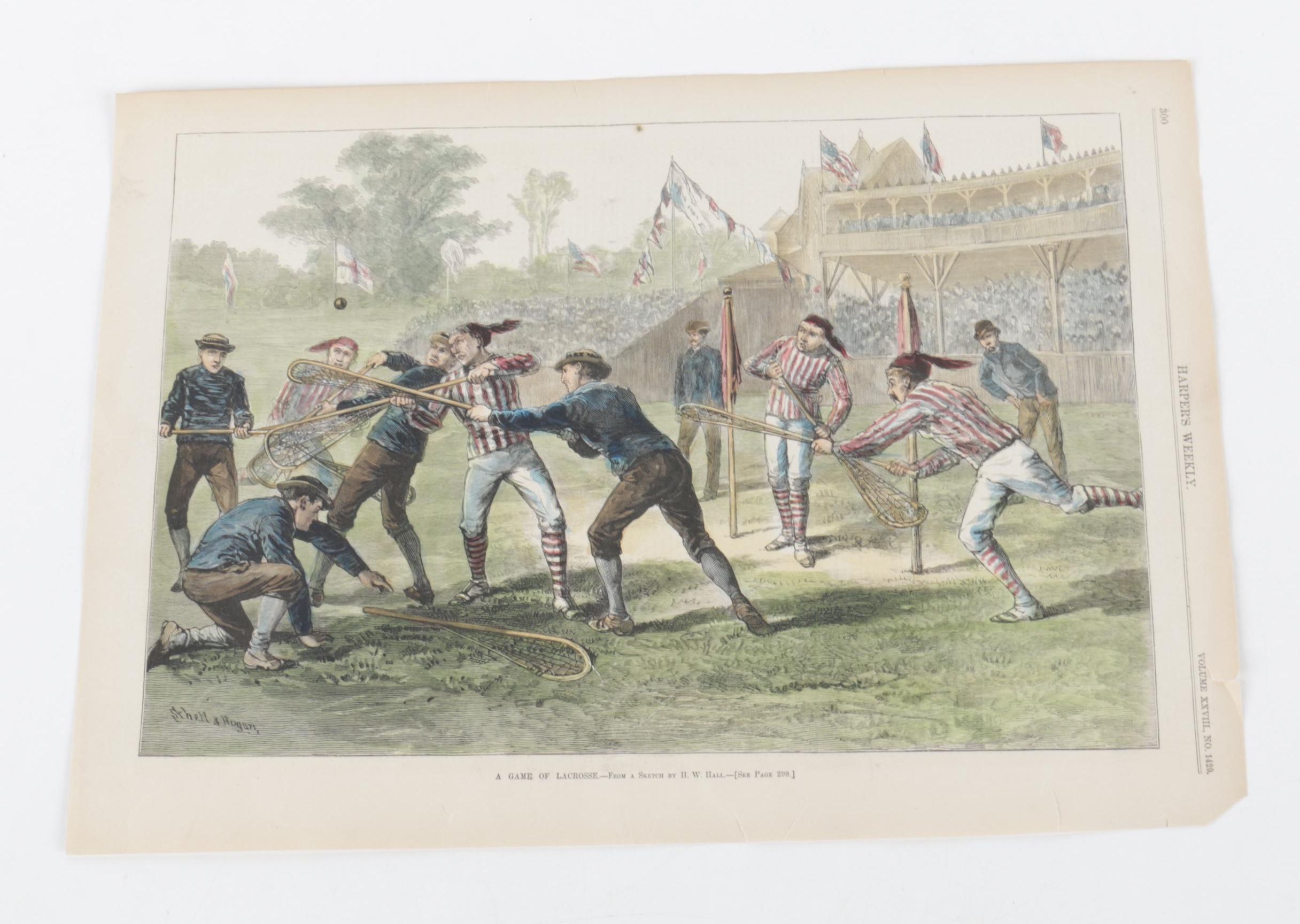 Hand Colored Harper's Weekly Wood Engraving and 1896 Leslie's Weekly Publication