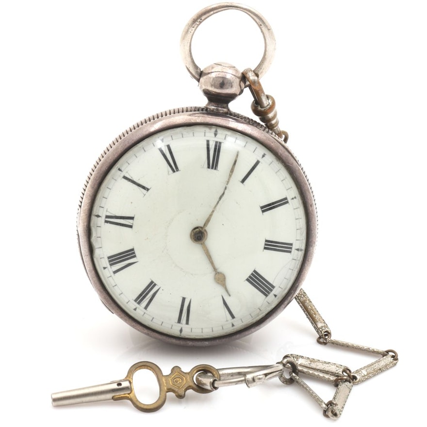 Sterling Silver Key Wind Pocket Watch