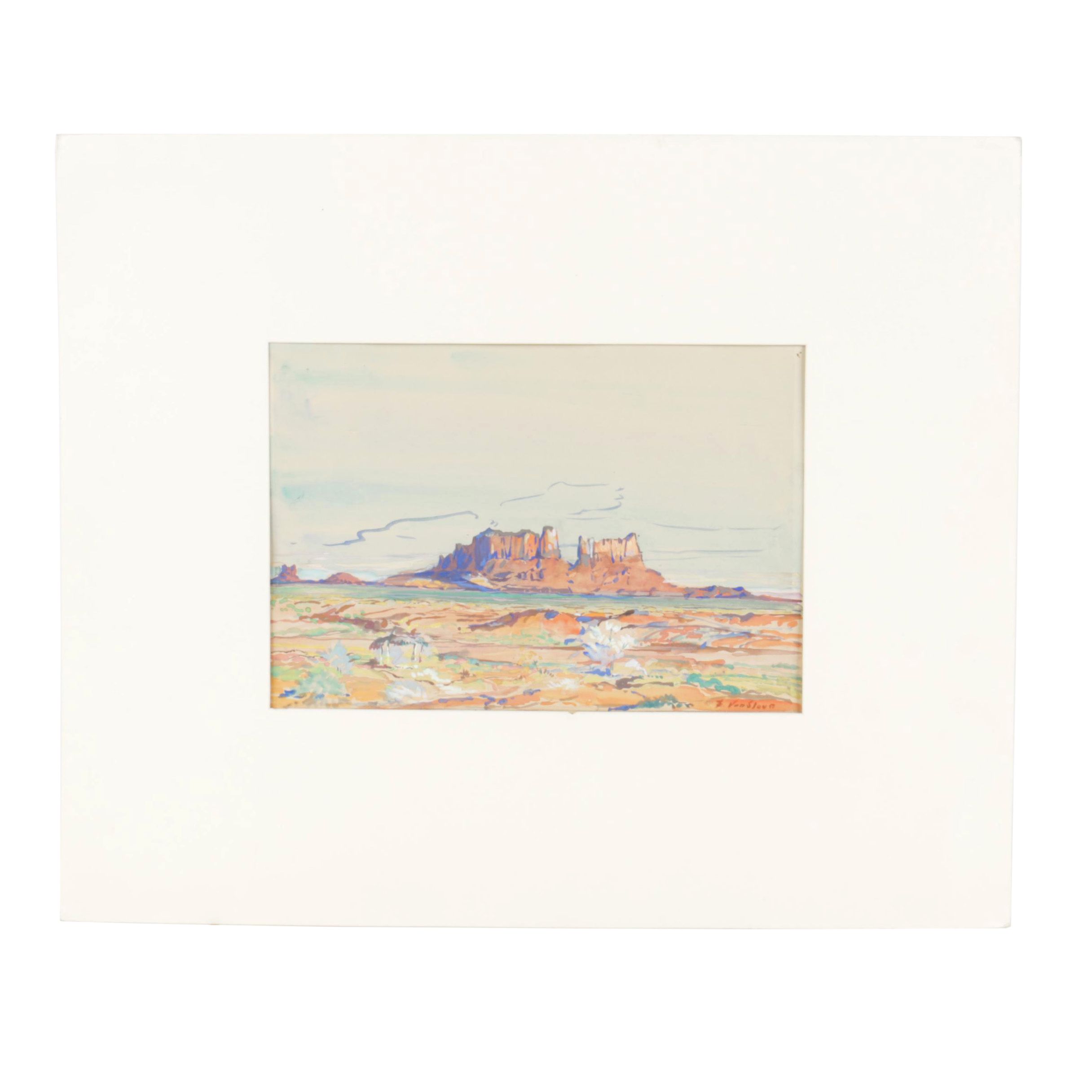 Frank Van Sloun Watercolor and Gouache Painting "Southwest Mesa"