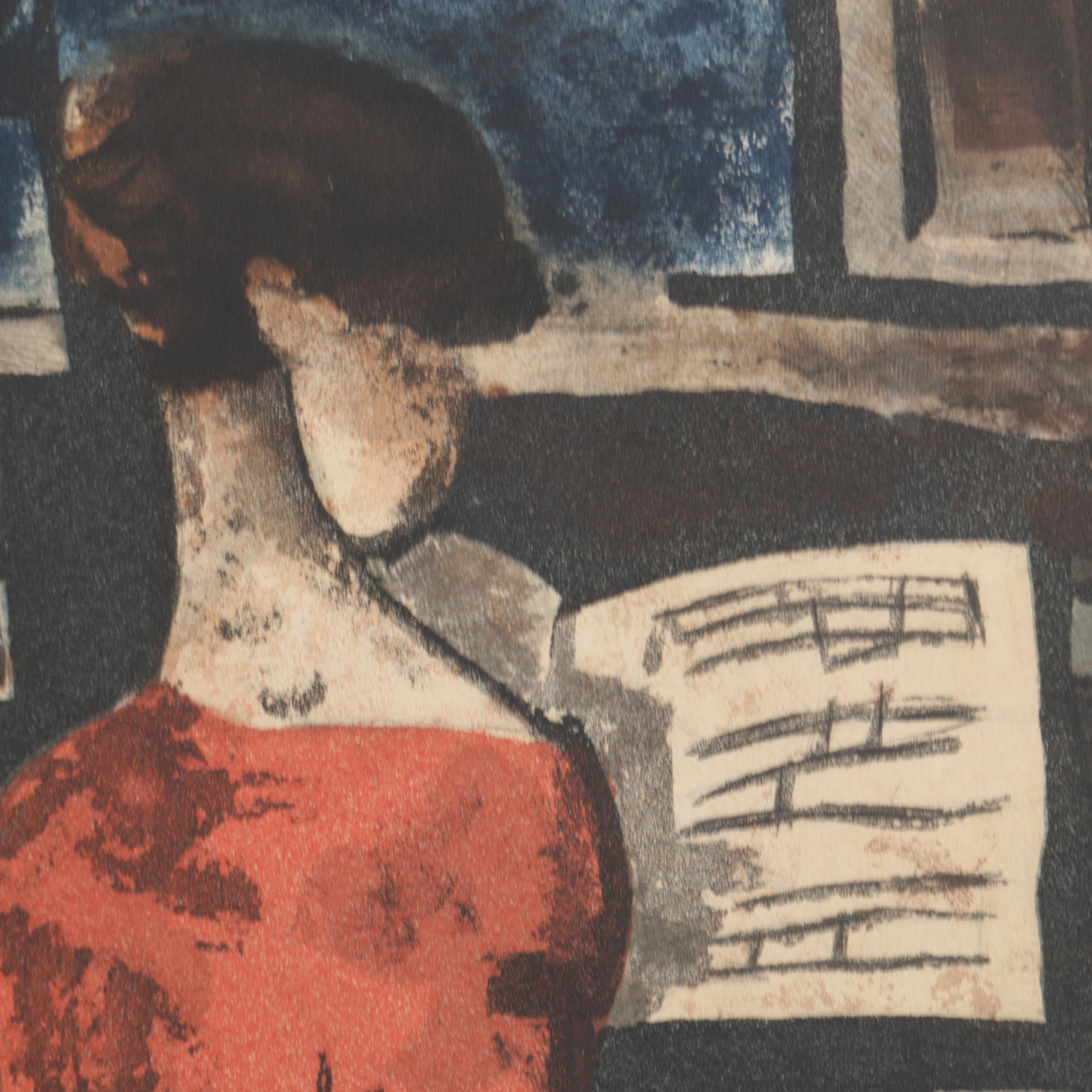 Jacques Villon Etching with Aquatint After Marcel Gromaire "La Femme au Piano"