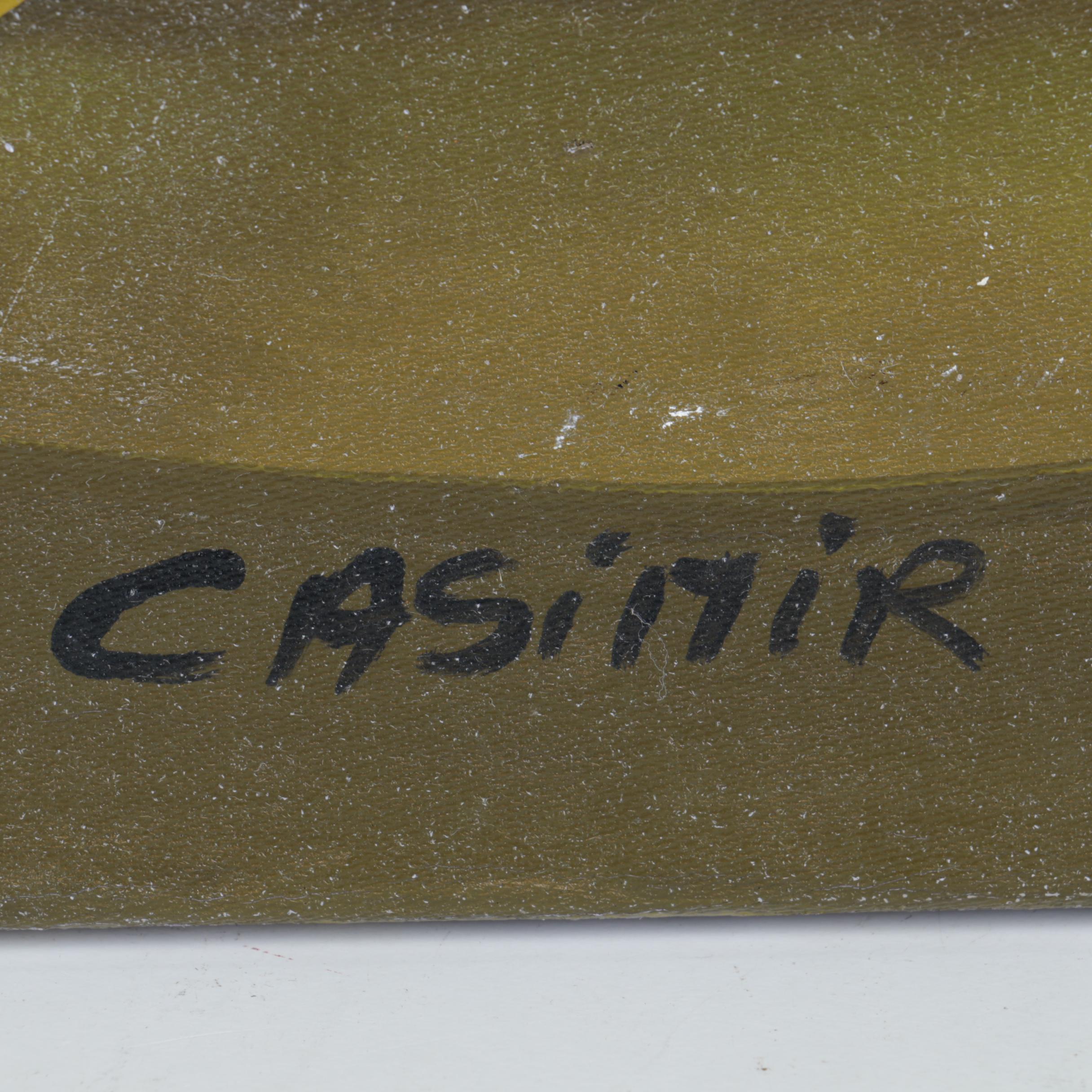 Laurent Casimir Acrylic Painting on Canvas of Figures at a Haitian Market