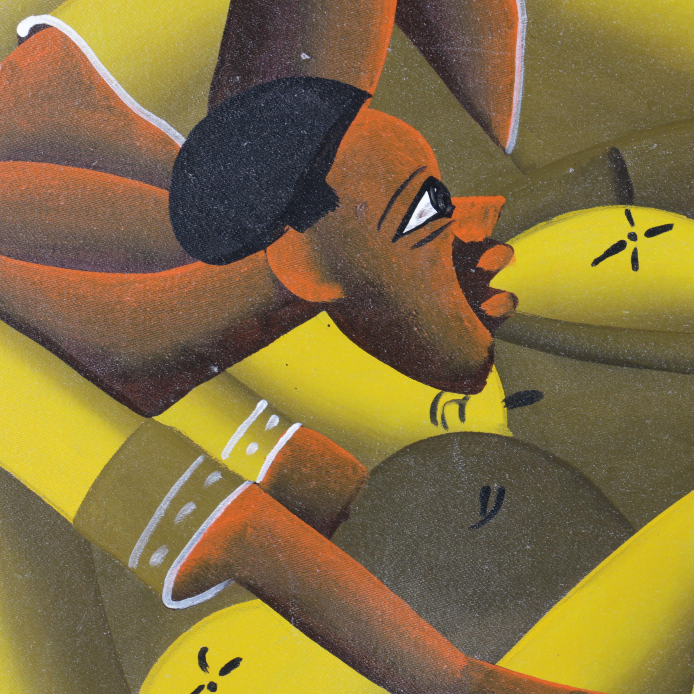 Laurent Casimir Acrylic Painting on Canvas of Figures at a Haitian Market