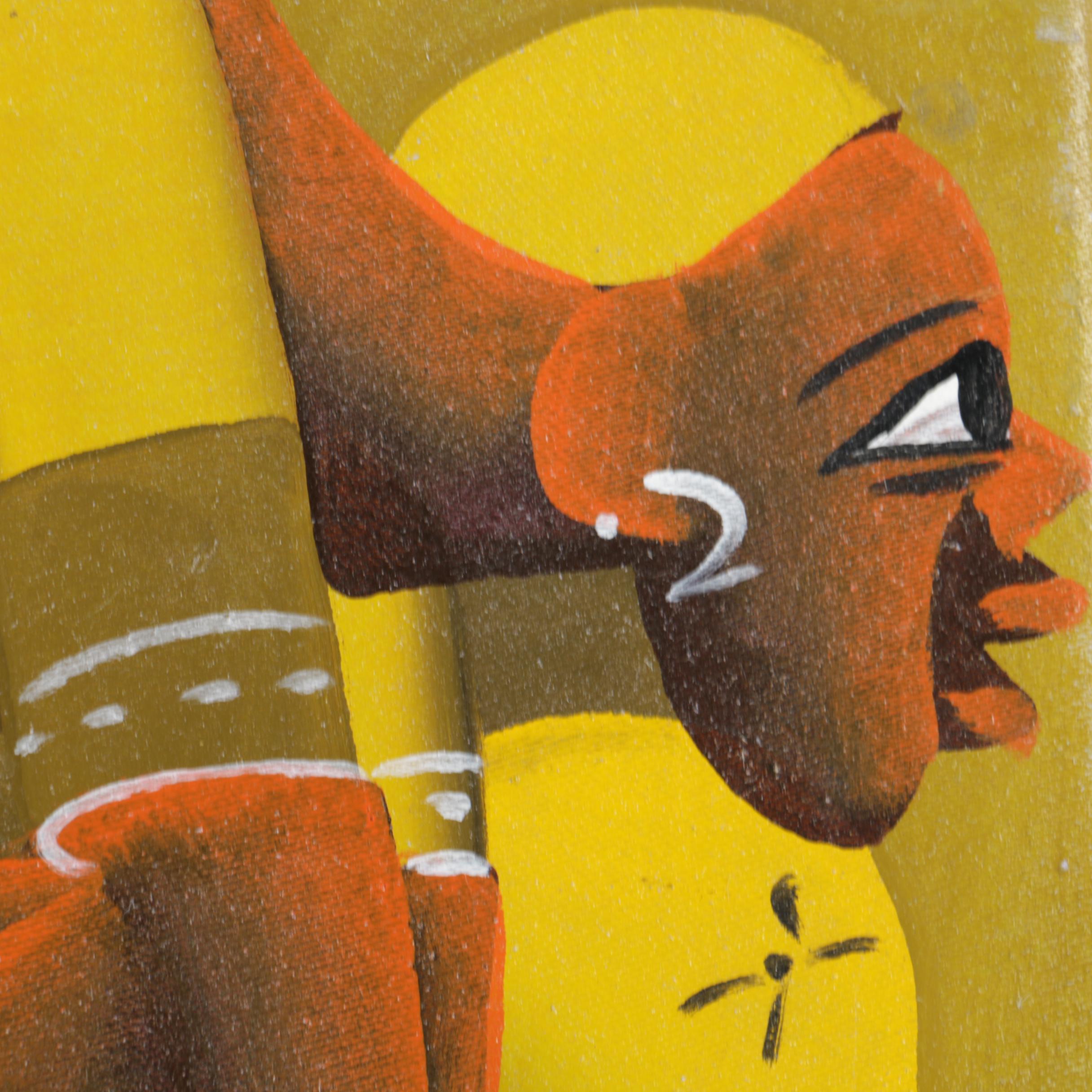 Laurent Casimir Acrylic Painting on Canvas of Figures at a Haitian Market