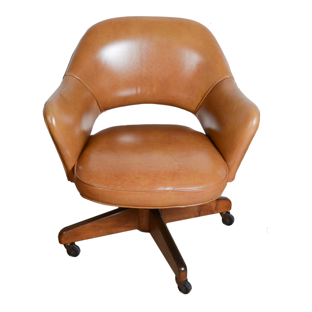 Vintage Mid Century Modern Tan Leather Office Chair