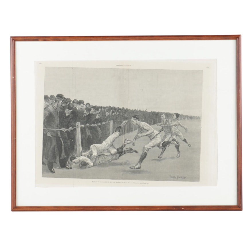 "Harper's Weekly" Engraving After Remington "Football, A Collision at the Ropes"