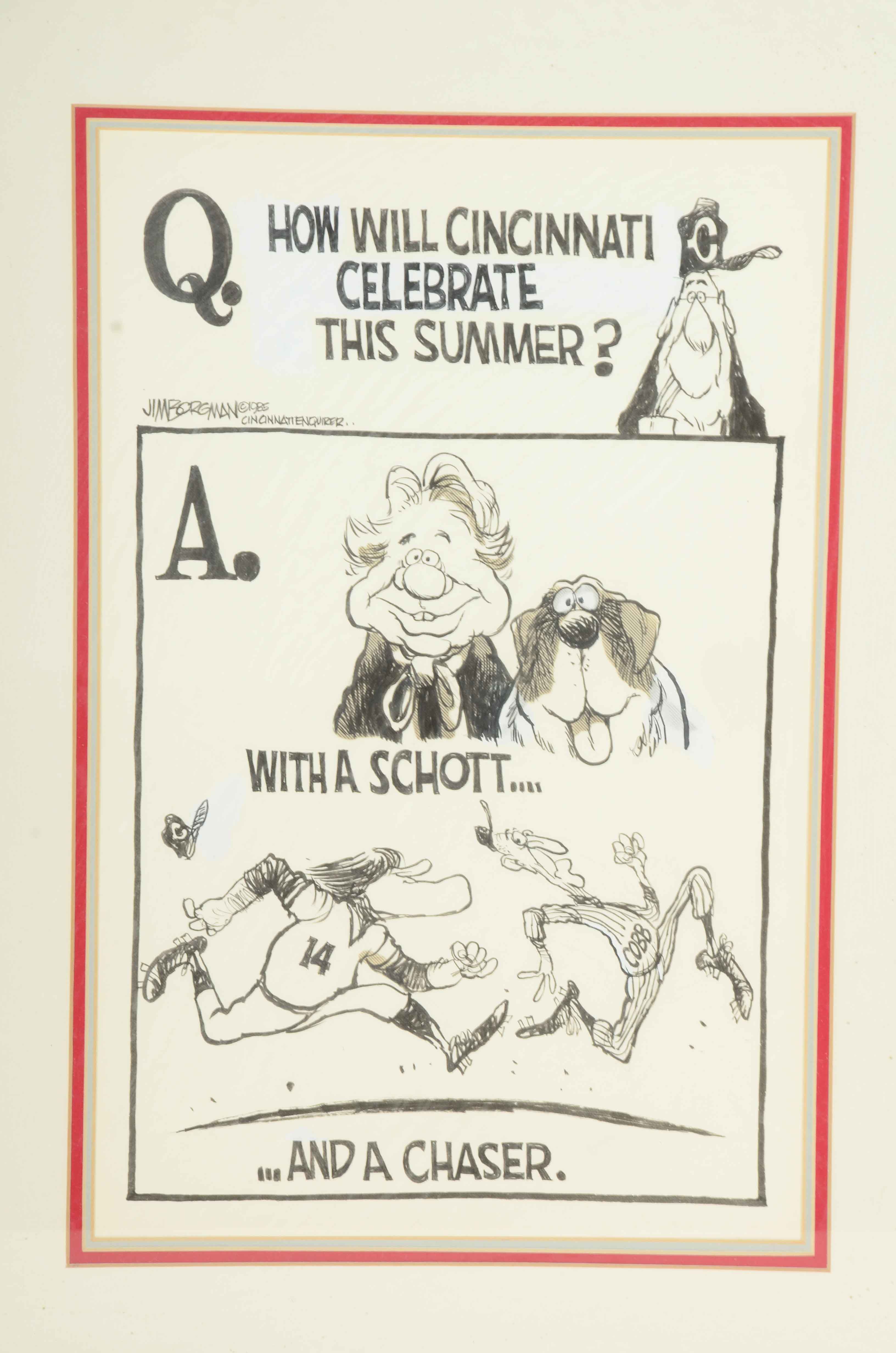 1985 Jim Borgman's Original Marge Schott and Pete Rose Framed Artwork