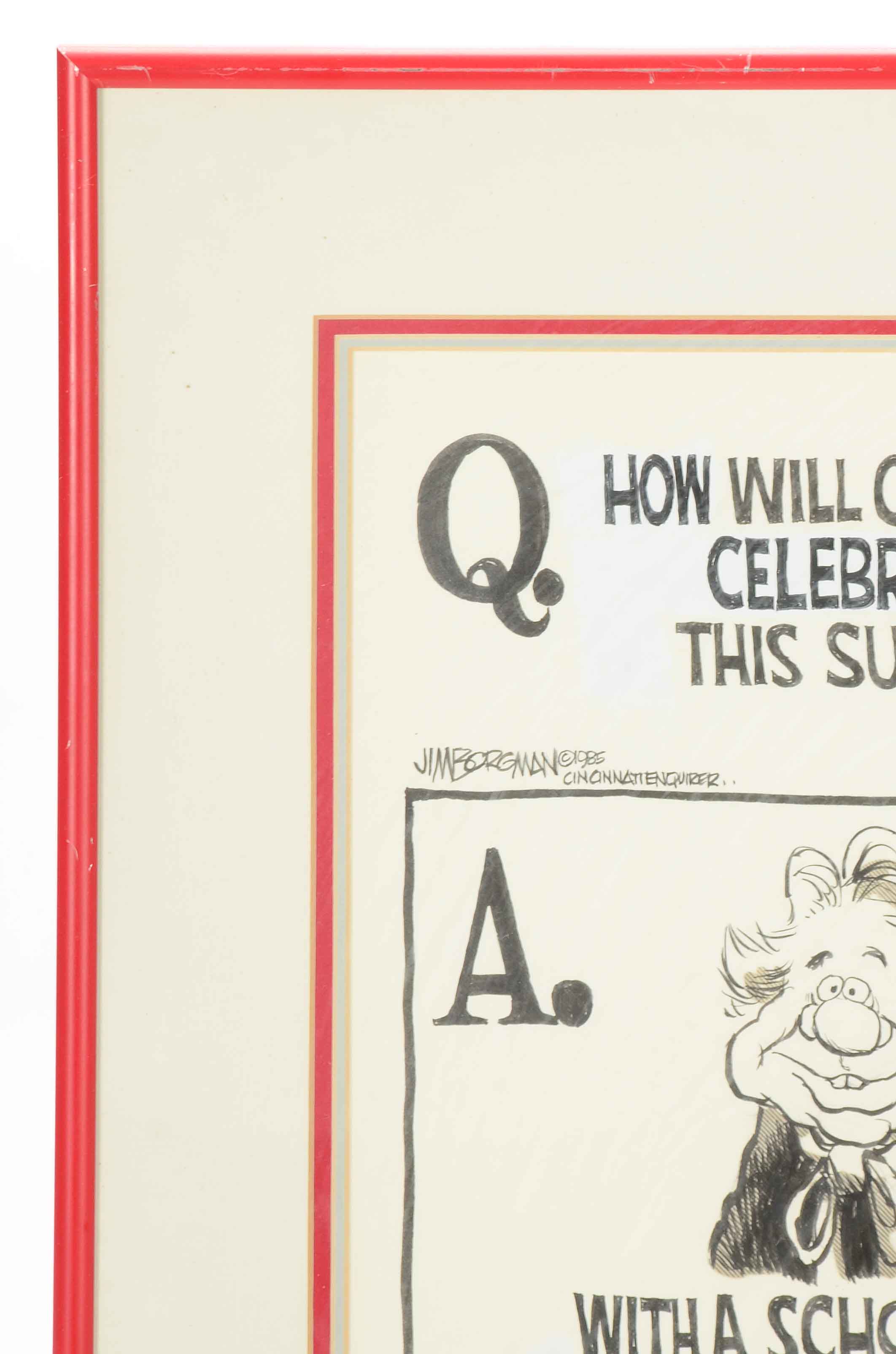 1985 Jim Borgman's Original Marge Schott and Pete Rose Framed Artwork