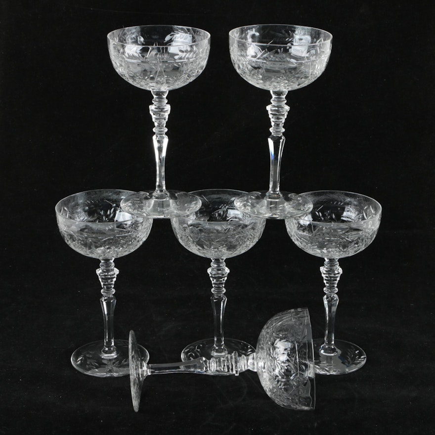 Collection of Vintage Floral Cut Champagne Coupes