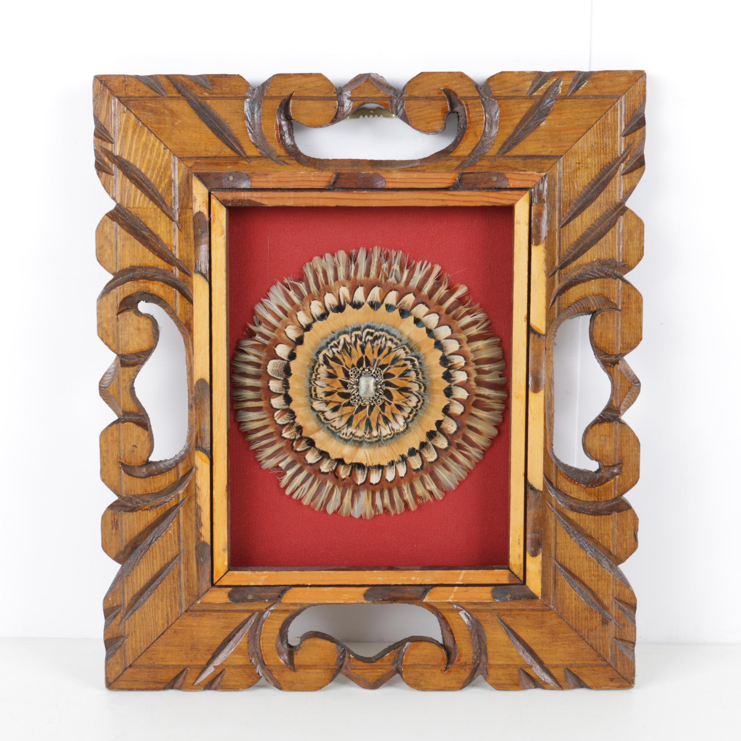 Burl Wood Box and Framed Feather Art "The Circle of Life" by Norman Peirce