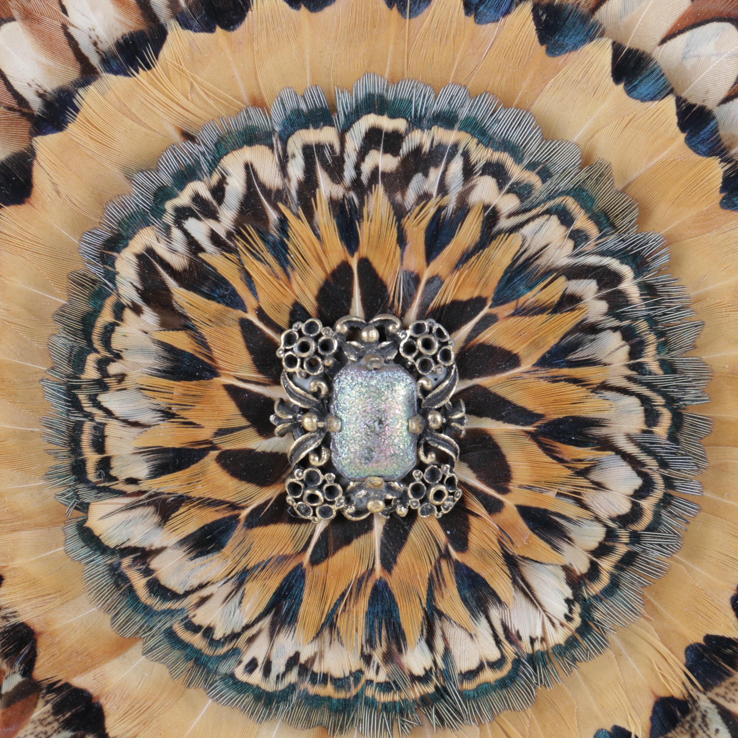 Burl Wood Box and Framed Feather Art "The Circle of Life" by Norman Peirce