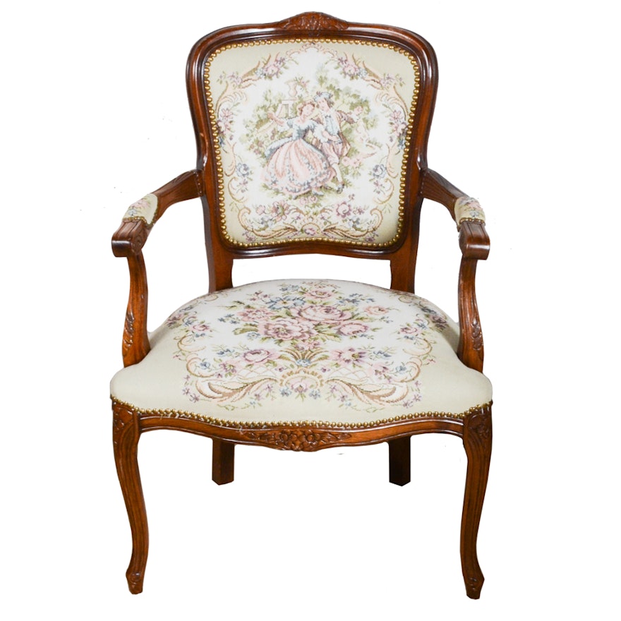 Louis XV Style Fauteuil with Tapestry Style Upholstery