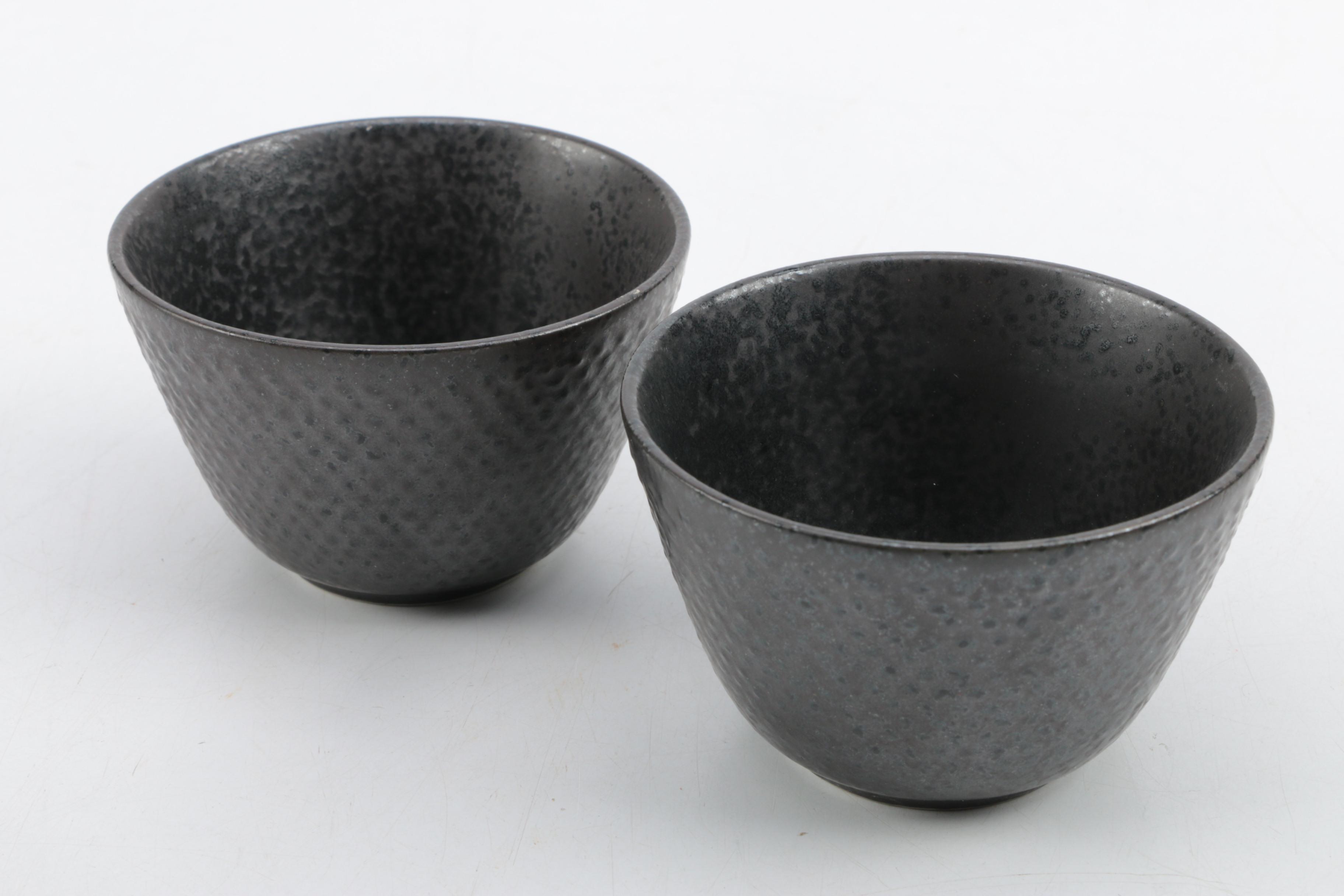 Eastern Asian Cast Iron Teapot and Kotobuki Cups