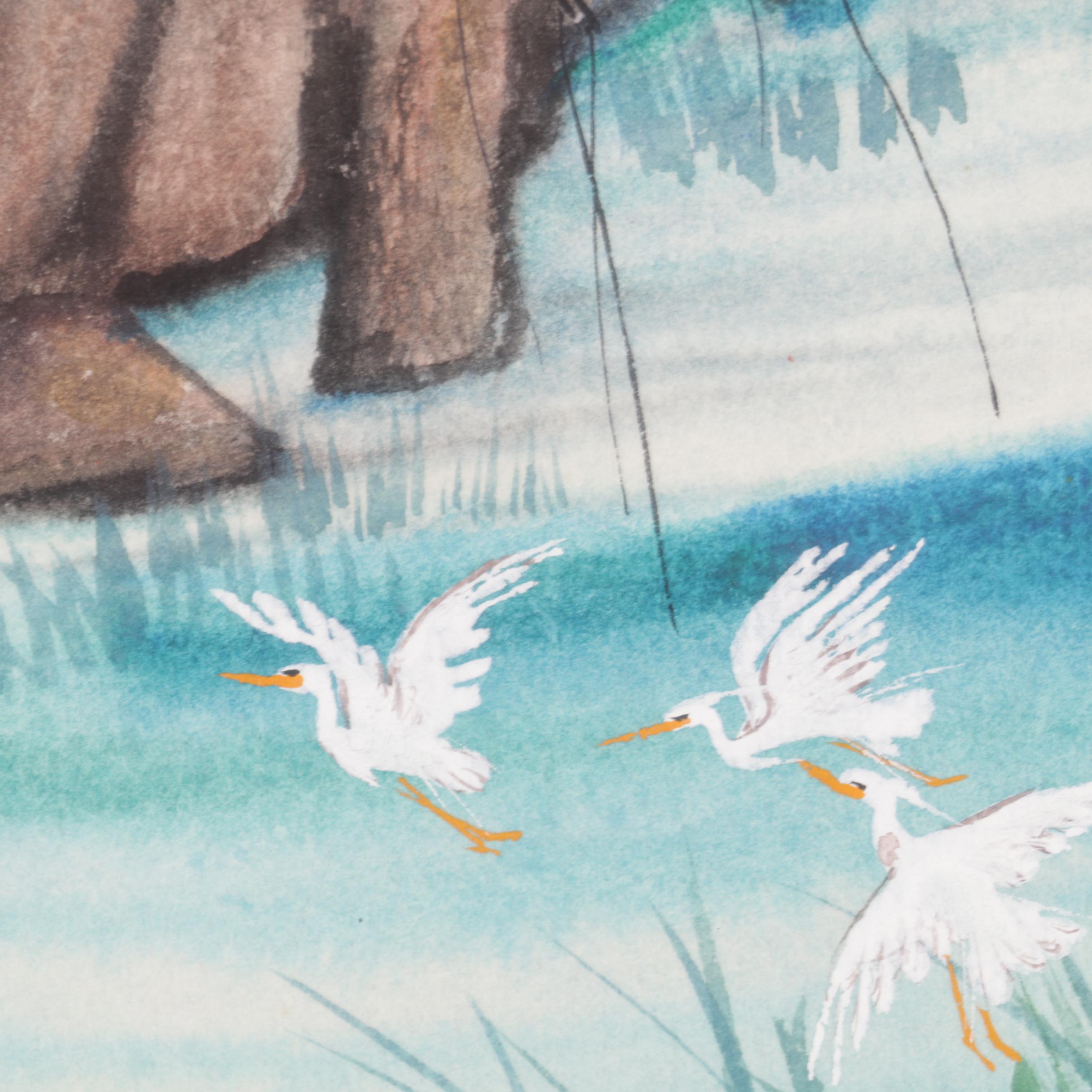 Vivienne Lee Gouache and Watercolor Painting of Fishing Village