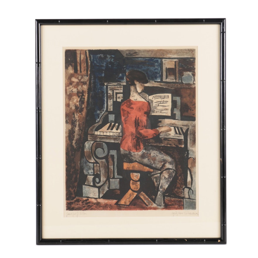 Jacques Villon Etching with Aquatint After Marcel Gromaire "La Femme au Piano"