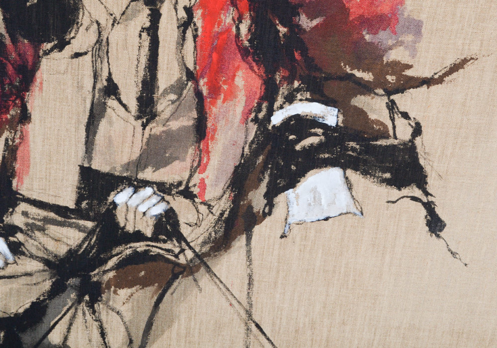 James Rogers Acrylic Painting on Burlap of Man on Horse