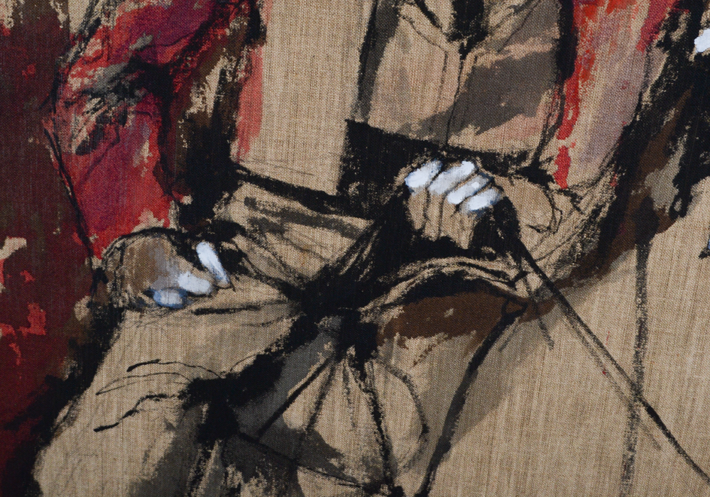 James Rogers Acrylic Painting on Burlap of Man on Horse