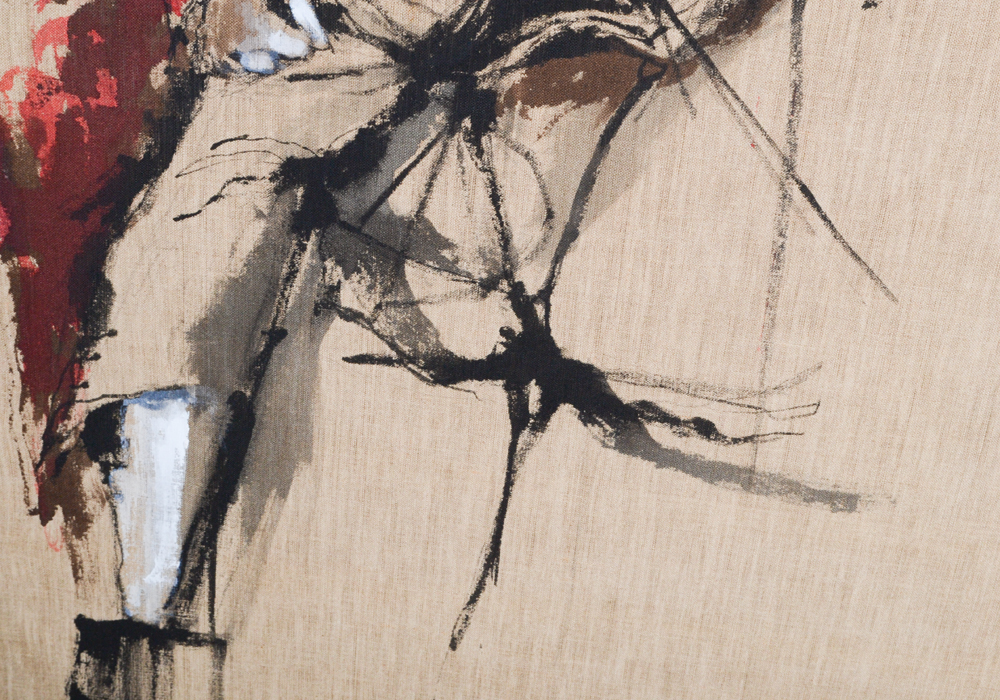 James Rogers Acrylic Painting on Burlap of Man on Horse