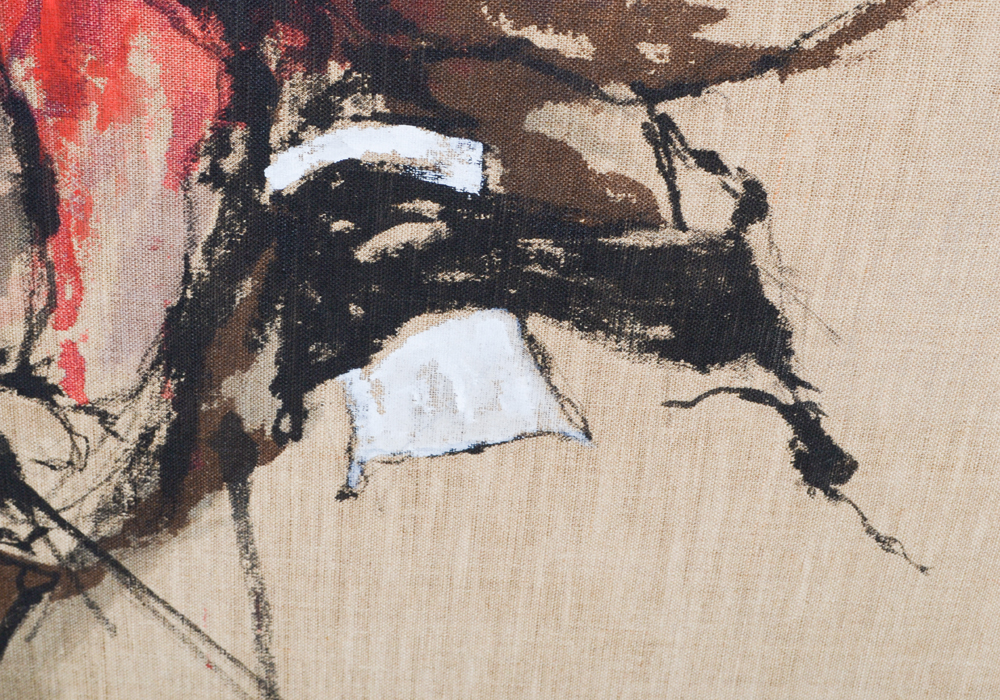 James Rogers Acrylic Painting on Burlap of Man on Horse