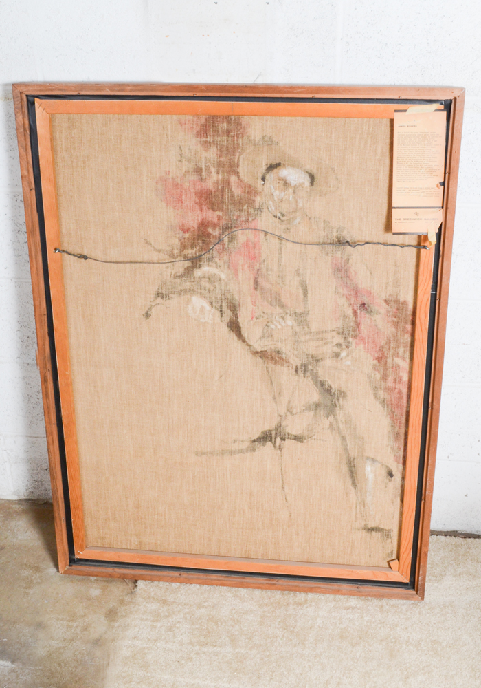 James Rogers Acrylic Painting on Burlap of Man on Horse