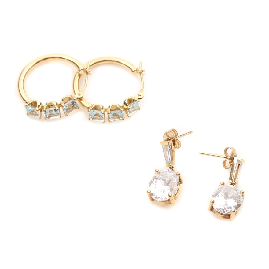 Selection of 14K Yellow Gold Earrings with Topaz and Cubic Zirconia