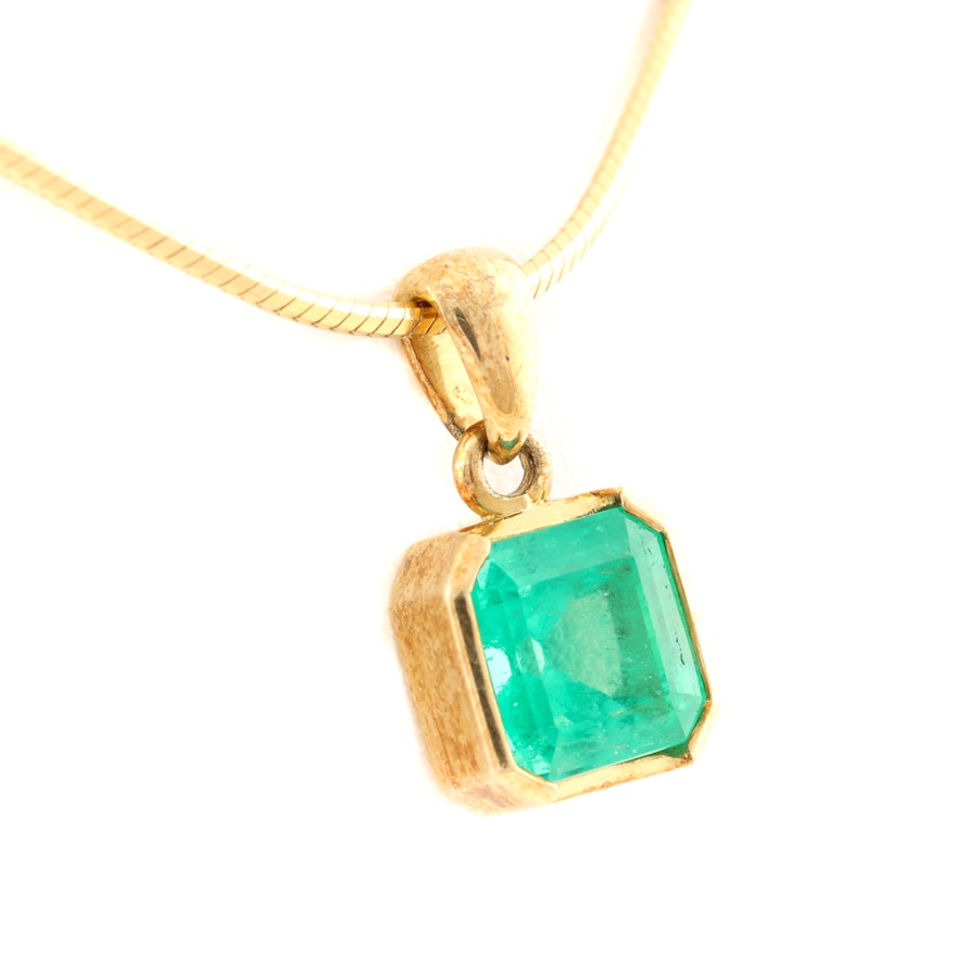 Amoro 14K Yellow Gold 2.45 CT Emerald Pendant Necklace