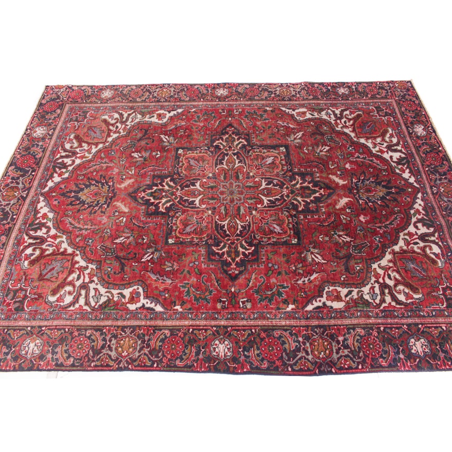 Vintage Hand-Knotted Persian Heriz Area Rug