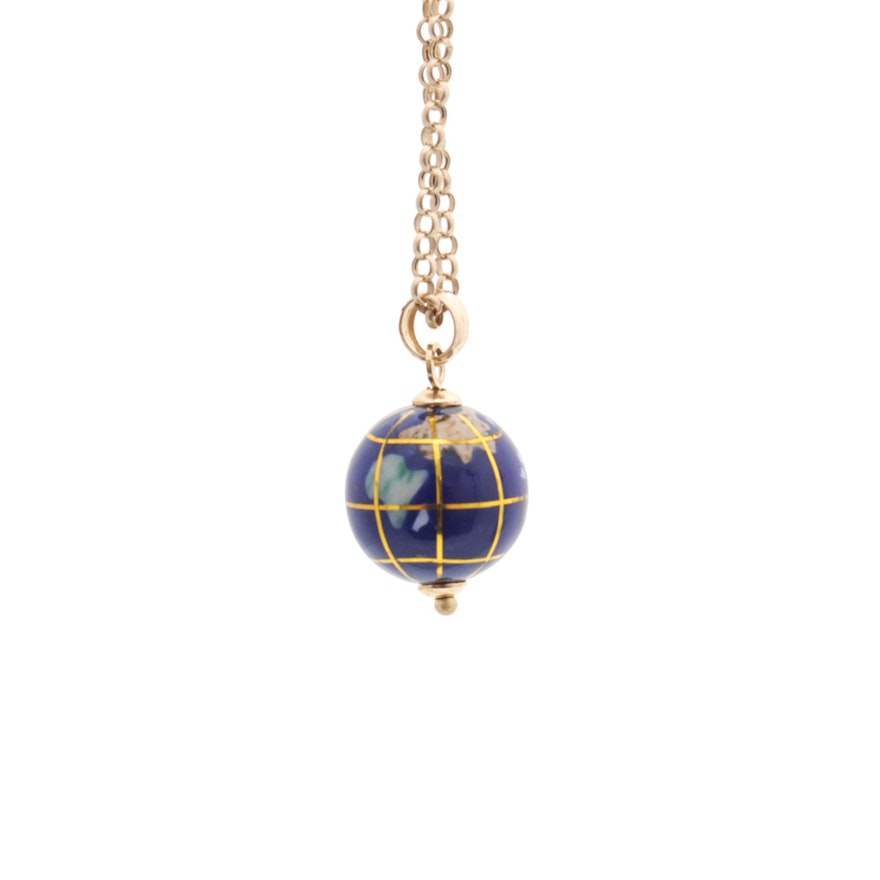10K Yellow Gold Multi-Gemstone Globe Pendant Necklace
