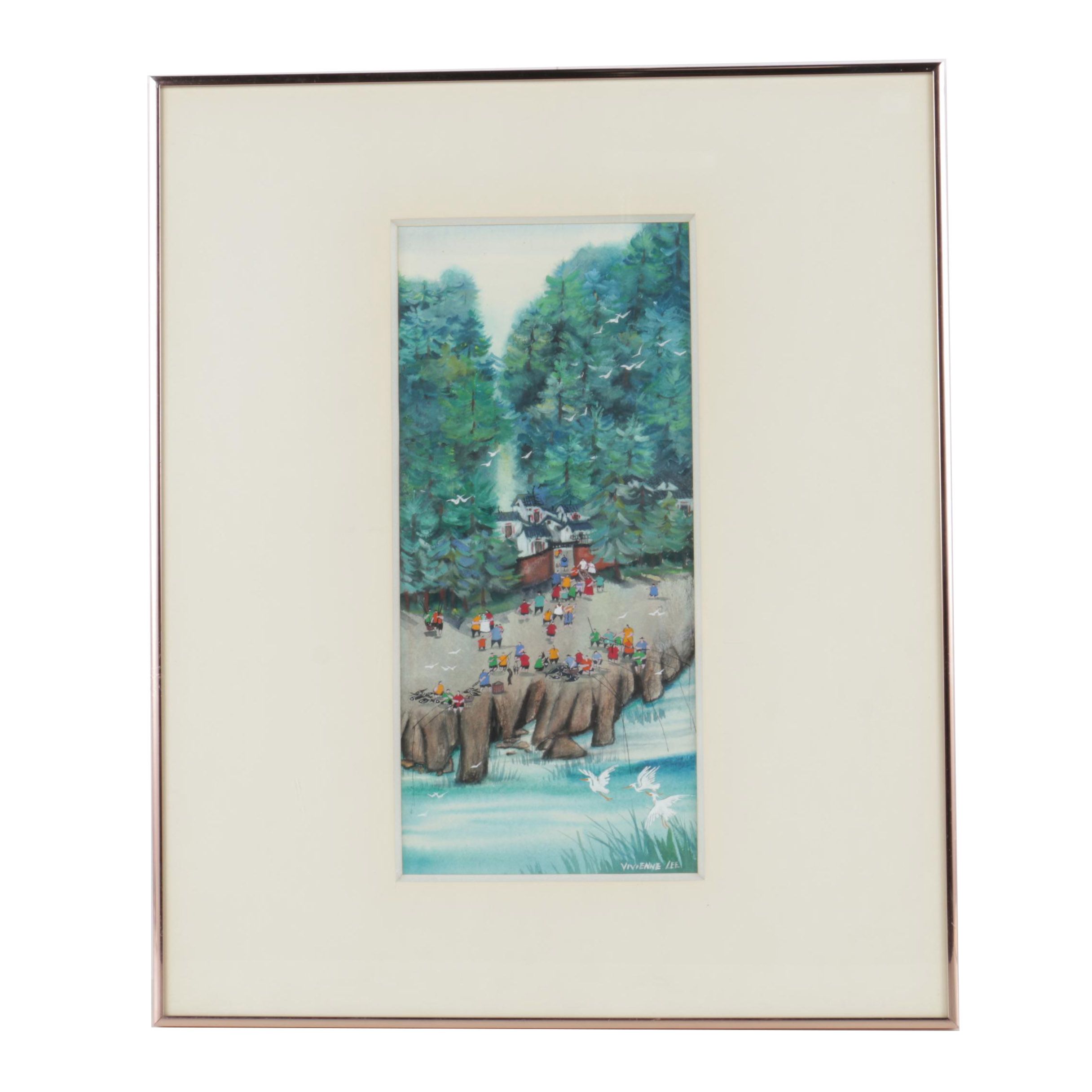 Vivienne Lee Gouache and Watercolor Painting of Fishing Village