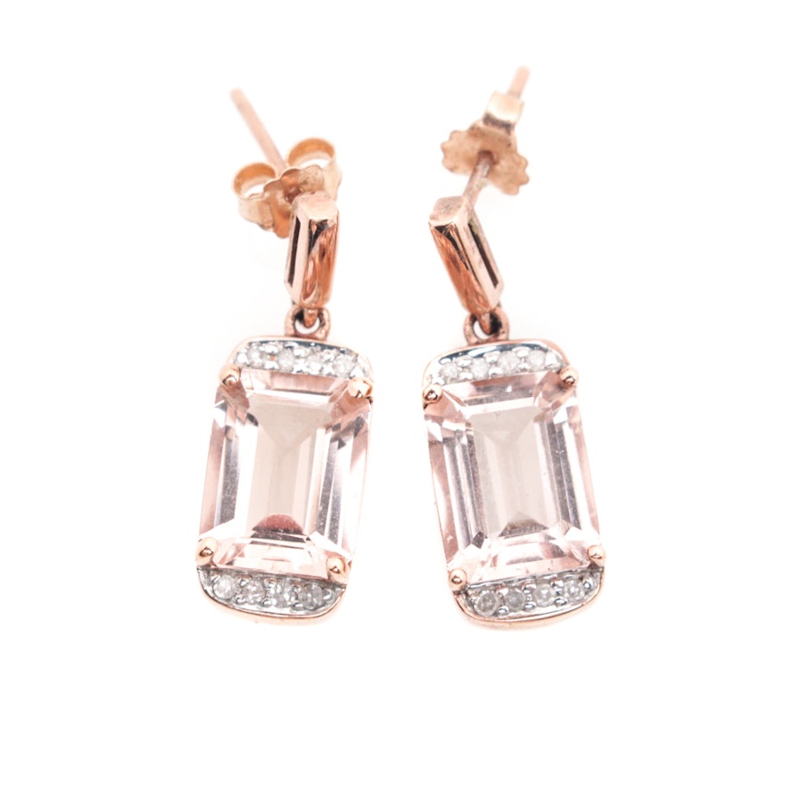 10K Rose Gold Morganite and Diamond Earrings