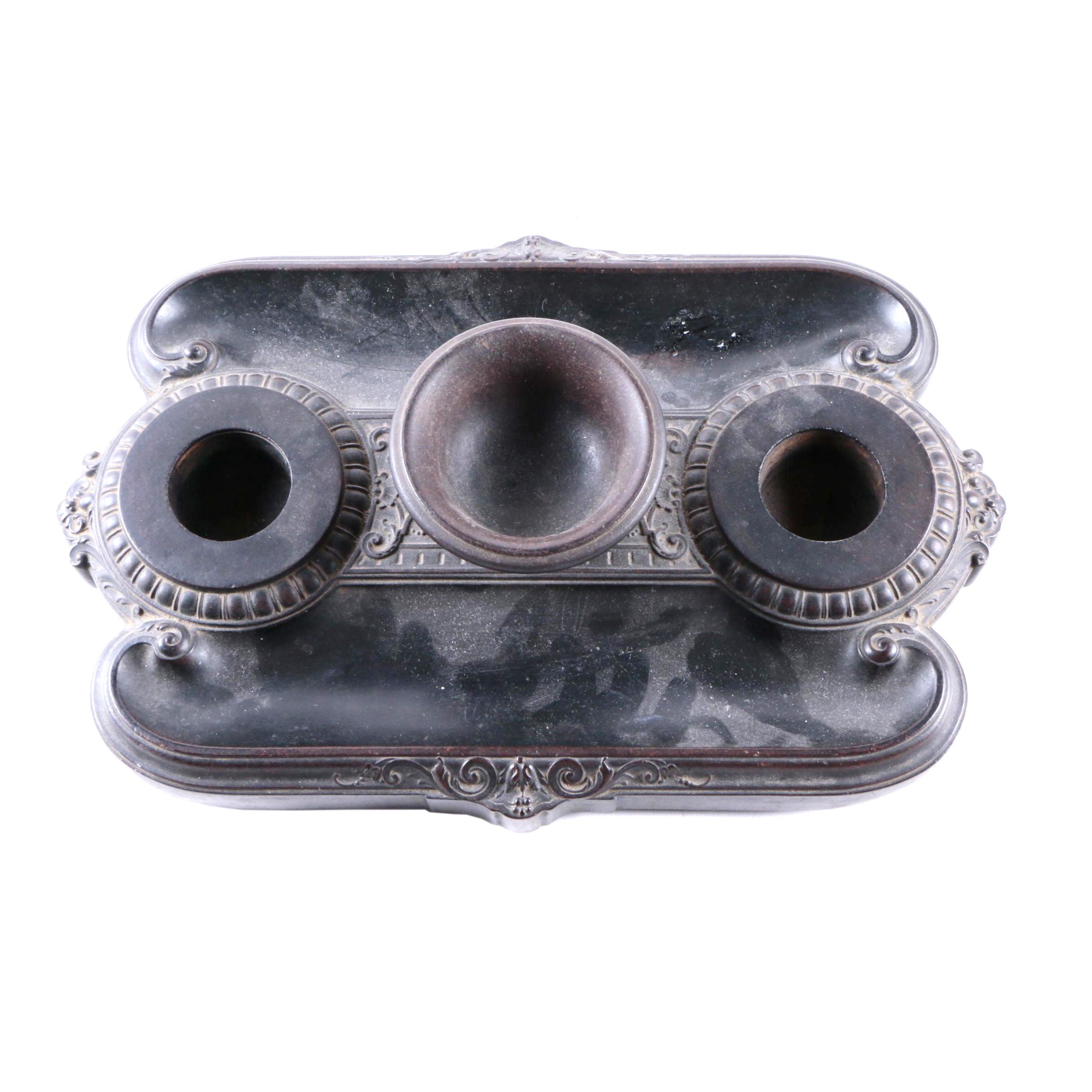 Antique Carved Wooden Inkwell